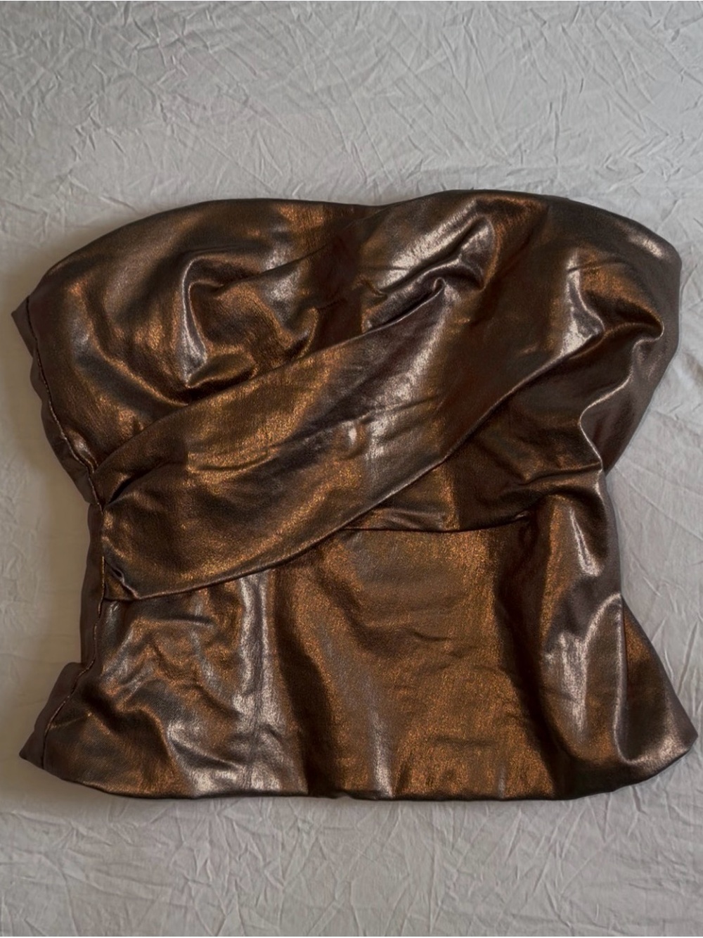 Brand New Zara Metallic Bronze Strapless Drape Bustier Retro Size Small Tube Top